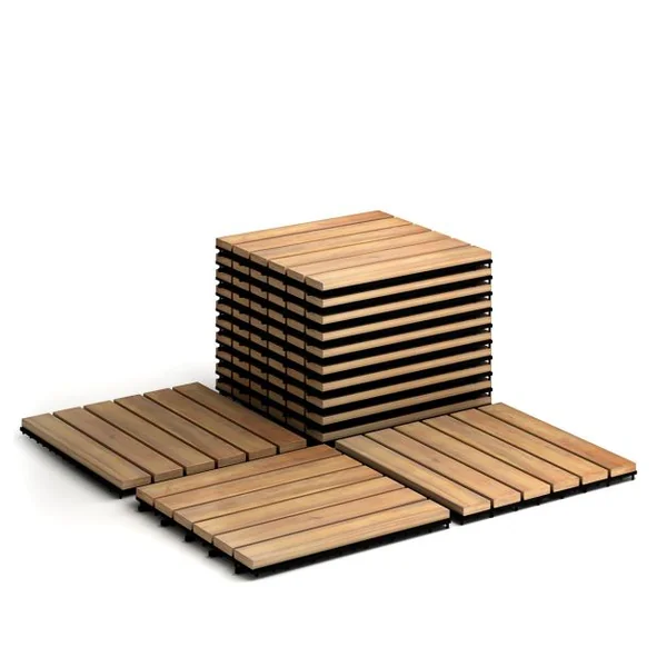 10 Dalles Carreaux de Terrasse 30×30 CM Plancher d'Exterieur Emboitable en Bois Acacia Huilé