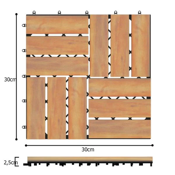 10 Dalles Carreaux de Terrasse 30 × 30 CM Plancher d'Exterieur Emboitable en Bois Acacia Huilé