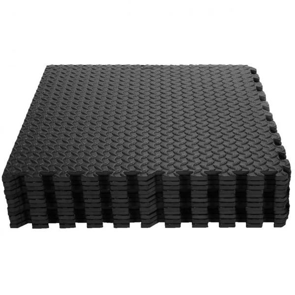 12 PCS de Tapis Puzzle pour Fitness en Mousse EVA Epaisse Conception Antidérapant Noir