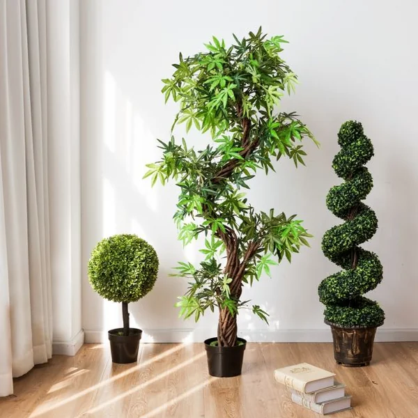 2 Arbres en Spirale Artificiels avec Pot Cyprès Topiaire Hauteur 120CM Feuilles en PVC