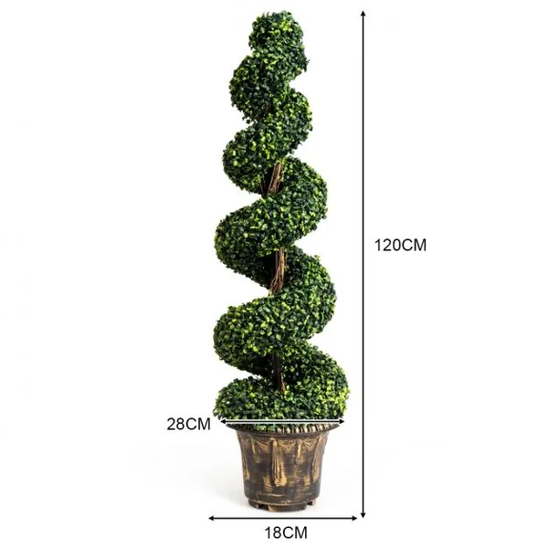 2 Arbres en Spirale Artificiels avec Pot Cyprès Topiaire Hauteur 120CM Feuilles en PVC