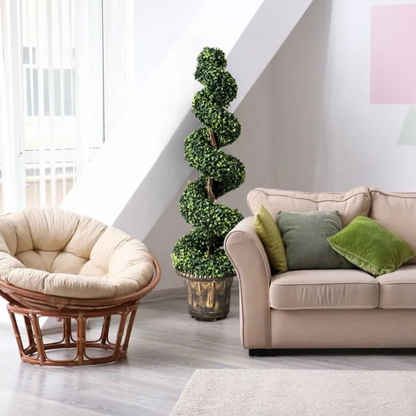 2 Arbres en Spirale Artificiels avec Pot Cyprès Topiaire Hauteur 120CM Feuilles en PVC