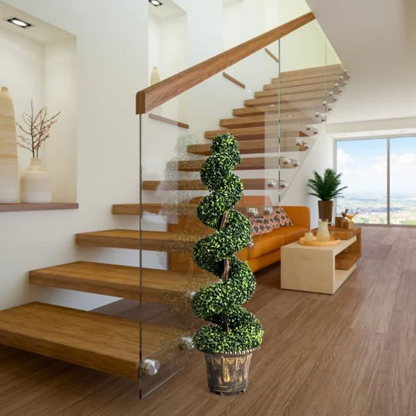 2 Arbres en Spirale Artificiels avec Pot Cyprès Topiaire Hauteur 120CM Feuilles en PVC