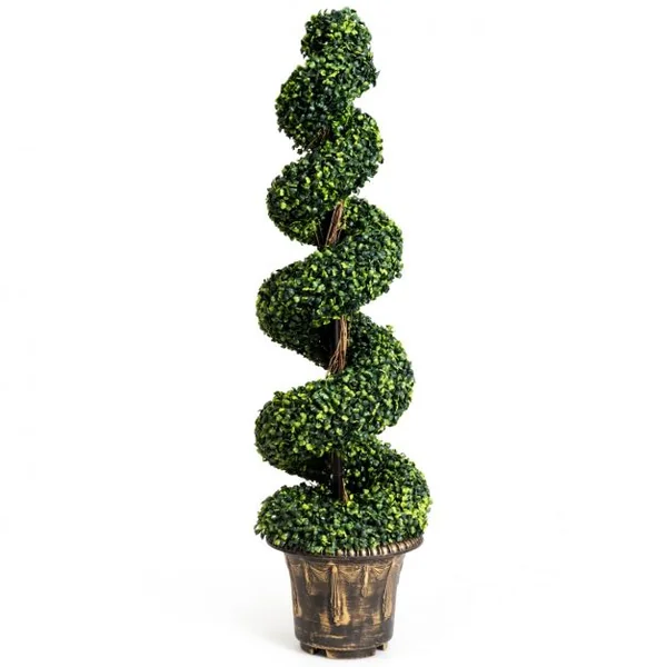 2 Arbres en Spirale Artificiels avec Pot Cyprès Topiaire Hauteur 120CM Feuilles en PVC
