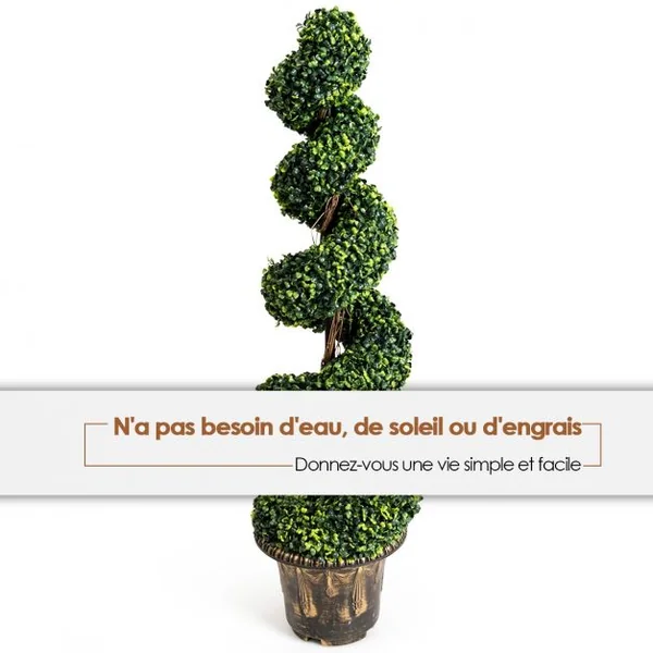 2 Arbres en Spirale Artificiels avec Pot Cyprès Topiaire Hauteur 120CM Feuilles en PVC