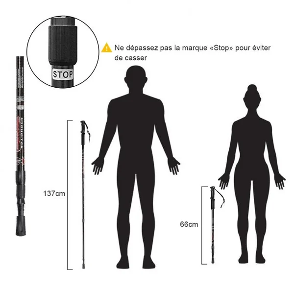 2 Bâtons de Marche en Alliage d' Aluminium Anti-Choc et Antidérapant 66 -137cm