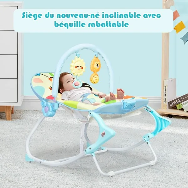 2 en 1 Transat pour Bébés 0-36 Mois Jusqu’ à 18KG avec 2 Mode de Vibration Angle Ajustable Bleu