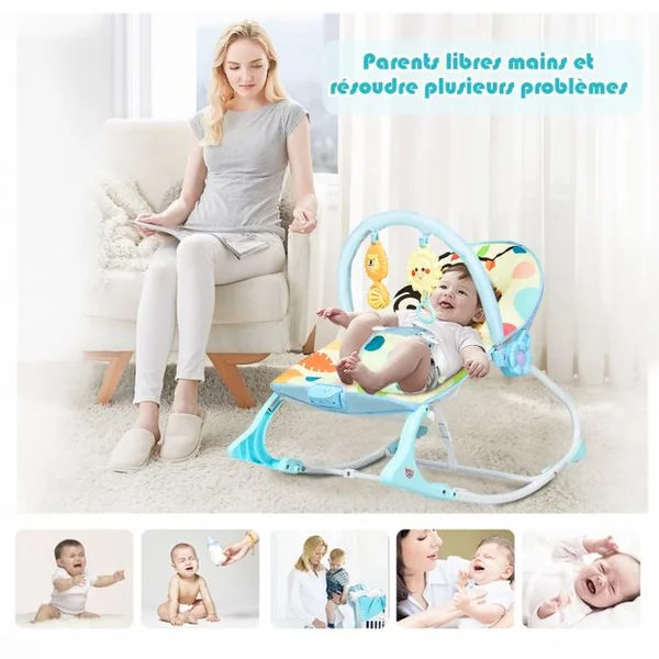 2 en 1 Transat pour Bébés 0-36 Mois Jusqu’ à 18KG avec 2 Mode de Vibration Angle Ajustable Bleu
