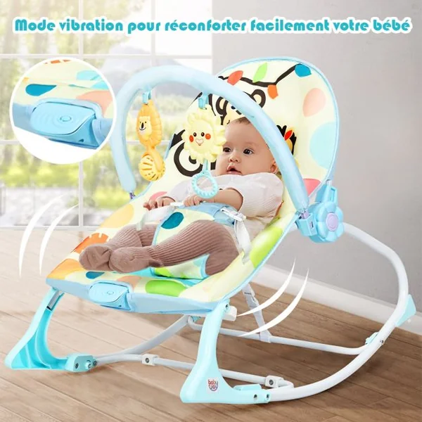 2 en 1 Transat pour Bébés 0-36 Mois Jusqu’ à 18KG avec 2 Mode de Vibration Angle Ajustable Bleu