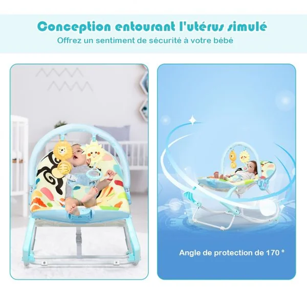 2 en 1 Transat pour Bébés 0-36 Mois Jusqu’ à 18KG avec 2 Mode de Vibration Angle Ajustable Bleu