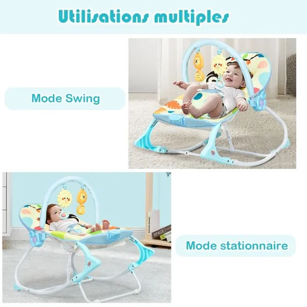 2 en 1 Transat pour Bébés 0-36 Mois Jusqu’ à 18KG avec 2 Mode de Vibration Angle Ajustable Bleu