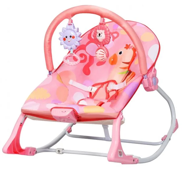 2 en 1 Transat pour Bébés 0-36 Mois Jusqu’ à 18KG avec 2 Mode de Vibration Angle Ajustable Rose