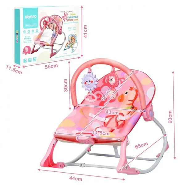 2 en 1 Transat pour Bébés 0-36 Mois Jusqu’ à 18KG avec 2 Mode de Vibration Angle Ajustable Rose