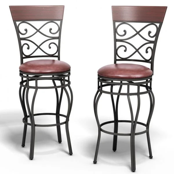 2 Tabourets de Bar en Simili Cuir et Métal Charge Max 110KG Style Rétro avec Repose-pieds Pivontante à 360°