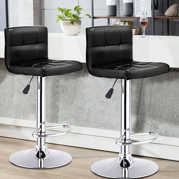 2 Tabourets de Bar en Simili Cuir et Métal Style Contemporain Repose-pieds Réglable Capacité 113kg 40x42x89-108cm Noir