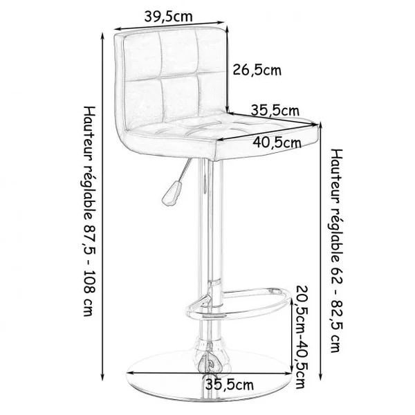 2 Tabourets de Bar en Simili Cuir et Métal Style Contemporain Repose-pieds Réglable Capacité 113kg 40x42x89-108cm Noir