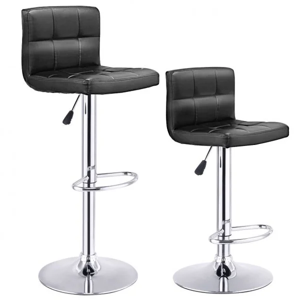 2 Tabourets de Bar en Simili Cuir et Métal Style Contemporain Repose-pieds Réglable Capacité 113kg 40x42x89-108cm Noir