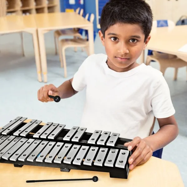 30 Note Glockenspiel Xylophone Cadre en Bois Barres en Aluminium avec Baguettes en Bois avec Sac