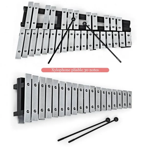 30 Note Glockenspiel Xylophone Cadre en Bois Barres en Aluminium avec Baguettes en Bois avec Sac