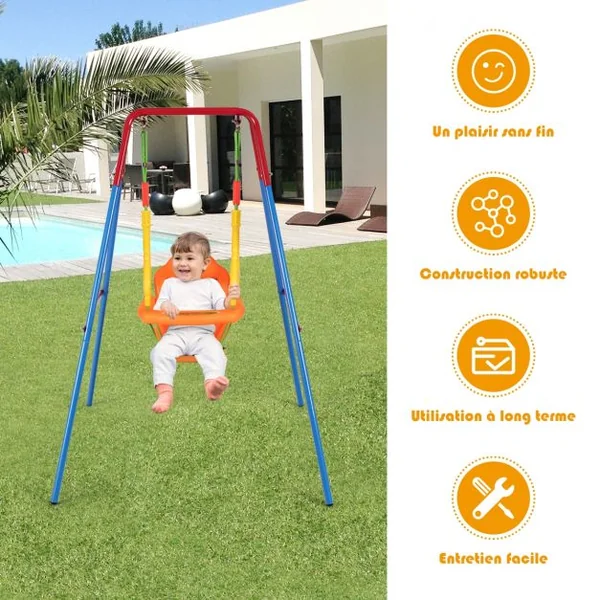 3 en1 Balançoire pour Enfants avec Portique et Siège avec Dossier Accoudoir et Ceinture Sécurité Charge Max. : 25 KG