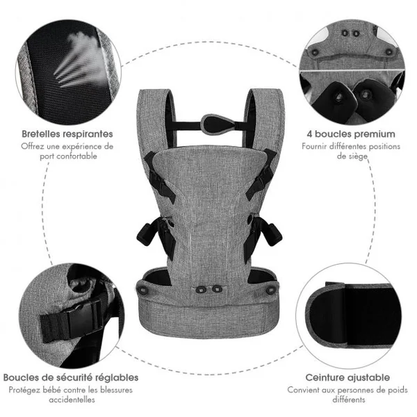 3 en 1 Porte-Bébé Ergonomique avec Bretelles Réglables et Ceinture Convient aux Bébés 4-36 Mois Jusqu'à 15KG