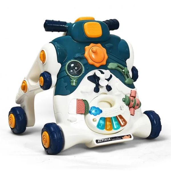 3 en 1 Trotteur Pousseur pour Enfants avec Lumière et Musique Développement de l'intelligence 6-36 Mois Bleu
