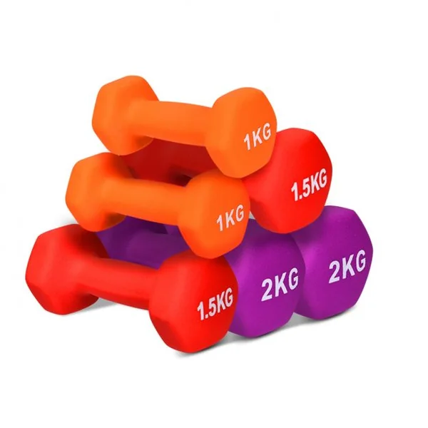 3 Paires d’Haltères avec Support de Stockage 2x1kg Orange + 2x15kg Rouge + 2x2kg Violet Poignée Ergonomique en Fer