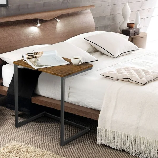 3 Tables Basses Gigognes Cadre en C Style Vintage en Mdf et Acier 50x35x55cm /44x33x50cm /38x31x45cm Brun Foncé