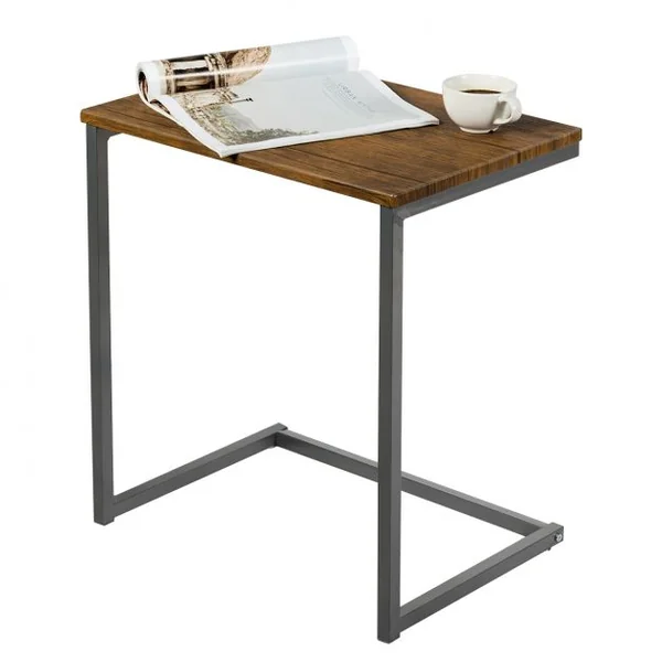3 Tables Basses Gigognes Cadre en C Style Vintage en Mdf et Acier 50x35x55cm /44x33x50cm /38x31x45cm Brun Foncé