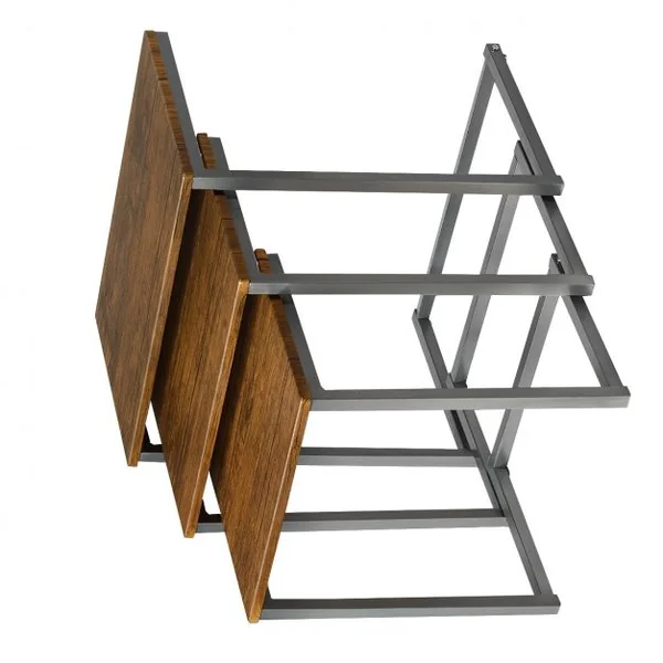 3 Tables Basses Gigognes Cadre en C Style Vintage en Mdf et Acier 50x35x55cm /44x33x50cm /38x31x45cm Brun Foncé