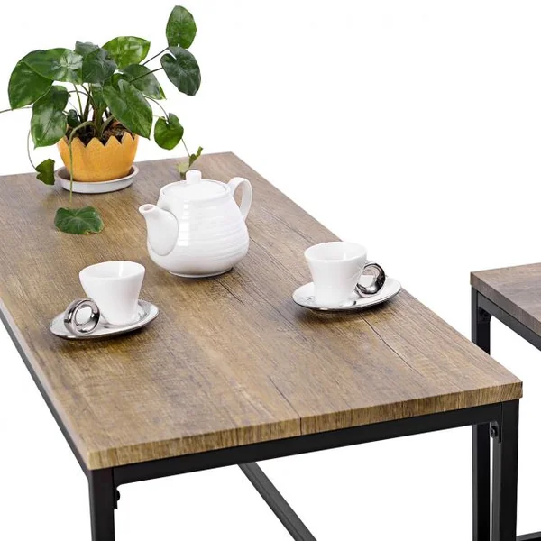 3 Tables Basses Gigognes Style Vintage Industriel en Mdf et Métal 90x44x50cm/lot de 2 Tables 40x39x40cm Naturel+Noir