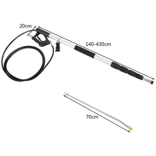 4400PSI Lance Télescopique Nettoyeur Haute Pression 5M avec Buses de Pulvérisation à 5 Angles Tige Extensible pour Lave-auto
