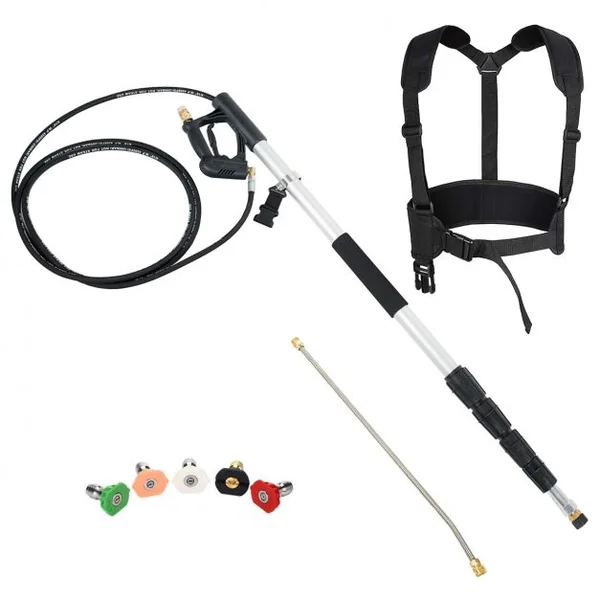 4400PSI Lance Télescopique Nettoyeur Haute Pression 5M avec Buses de Pulvérisation à 5 Angles Tige Extensible pour Lave-auto