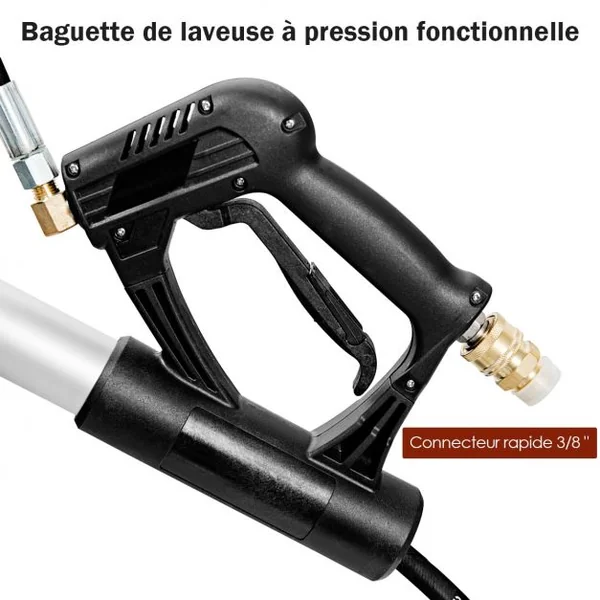 4400PSI Lance Télescopique Nettoyeur Haute Pression 5M avec Buses de Pulvérisation à 5 Angles Tige Extensible pour Lave-auto