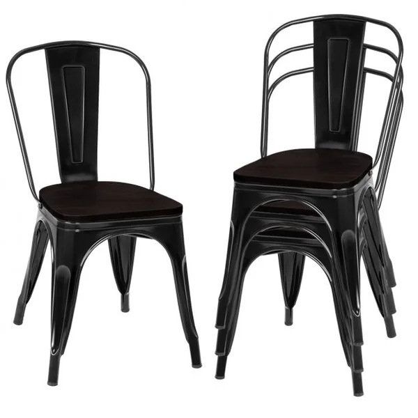 4 Chaises Salle à Manger Empilables Style Industriel en Acier 51x44x85,5cm Noir