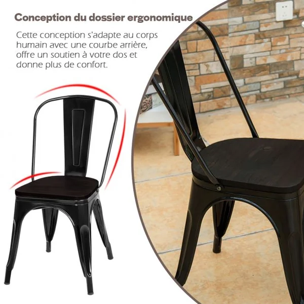 4 Chaises Salle à Manger Empilables Style Industriel en Acier 51x44x85,5cm Noir