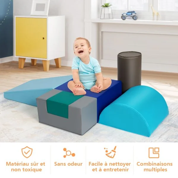 6 Blocs de Construction en Mousse PU+EPE Colorée pour Bébé Jouet Educatif Développement des Capacités Motrices modèle 1
