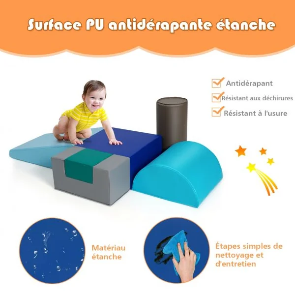 6 Blocs de Construction en Mousse PU+EPE Colorée pour Bébé Jouet Educatif Développement des Capacités Motrices modèle 1
