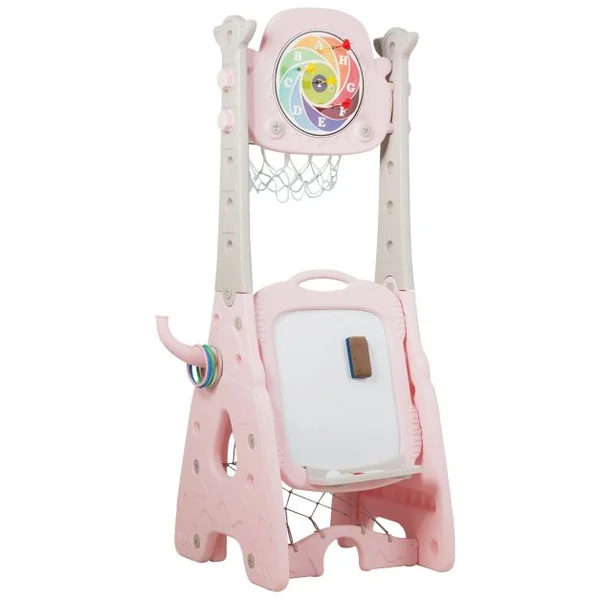 6-en-1 Panier de Basketball avec But de Football Fléchettes Golf Chaise Lancer d'Anneaux Rose
