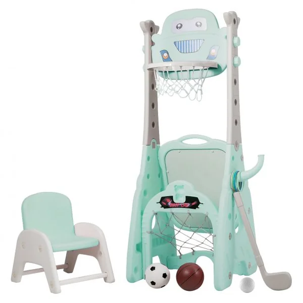 6-en-1 Panier de Basketball avec But de Football Fléchettes Golf Chaise Lancer d'Anneaux Vert