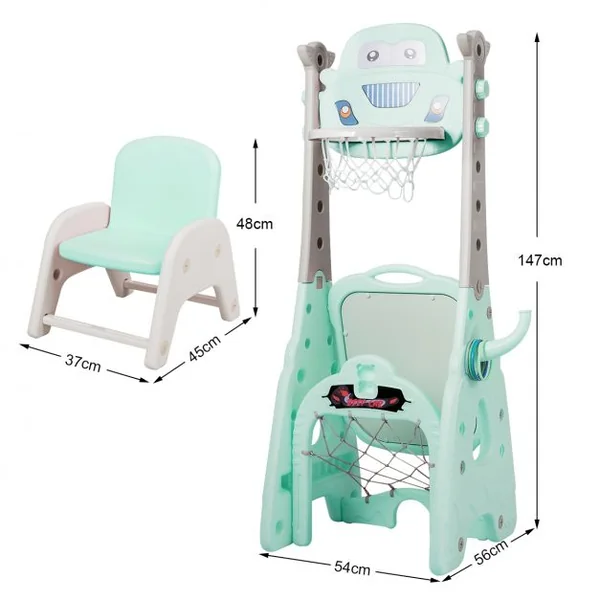 6-en-1 Panier de Basketball avec But de Football Fléchettes Golf Chaise Lancer d'Anneaux Vert
