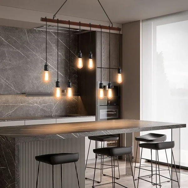 8 Lampes Suspension Luminaire Industriel pour Ampoule E27 avec Support en Barre Longueur Réglable
