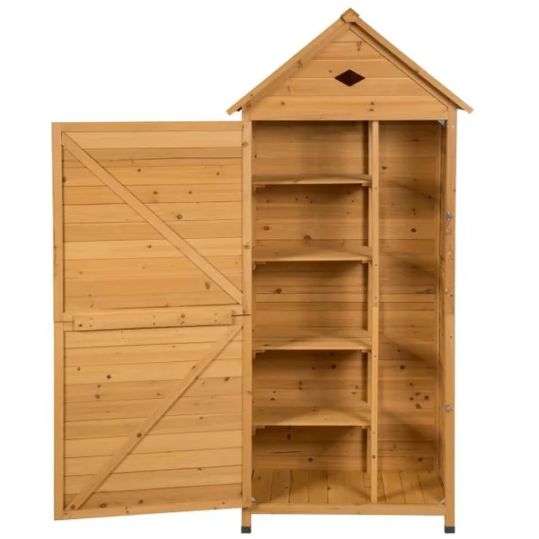 Abri de Jardin Extérieur à 5 Etagères Cabane Verrouillable en Bois de Sapin Toit en Tôle Galvanisée