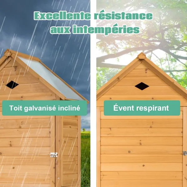 Abri de Jardin Extérieur à 5 Etagères Cabane Verrouillable en Bois de Sapin Toit en Tôle Galvanisée