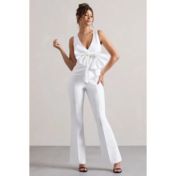 Adoration | Haut en satin noir décolleté plongeant et noeud