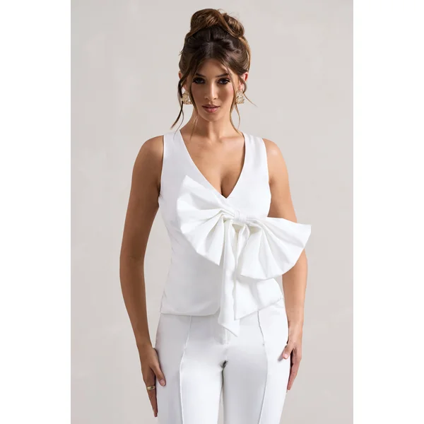 Adoration | Haut en satin noir décolleté plongeant et noeud