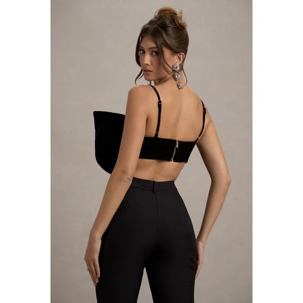 Adya | Crop top à bretelles et nœud en velours noir