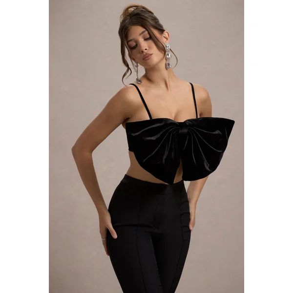 Adya | Crop top à bretelles et nœud en velours noir