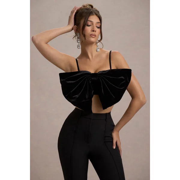 Adya | Crop top à bretelles et nœud en velours noir