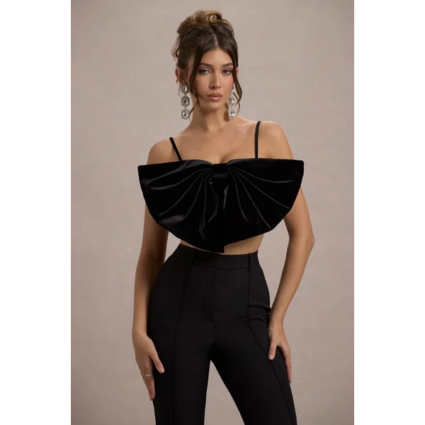 Adya | Crop top à bretelles et nœud en velours noir